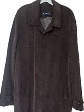 Canali Brown Textured Car Coat Men’s Overcoat Size 54 XL Made in Italy